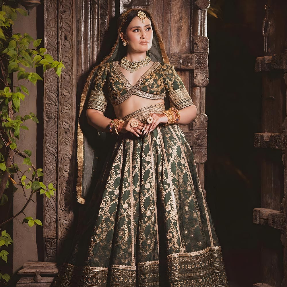 Amazing Dark Green Bridal lehenga - Image 2