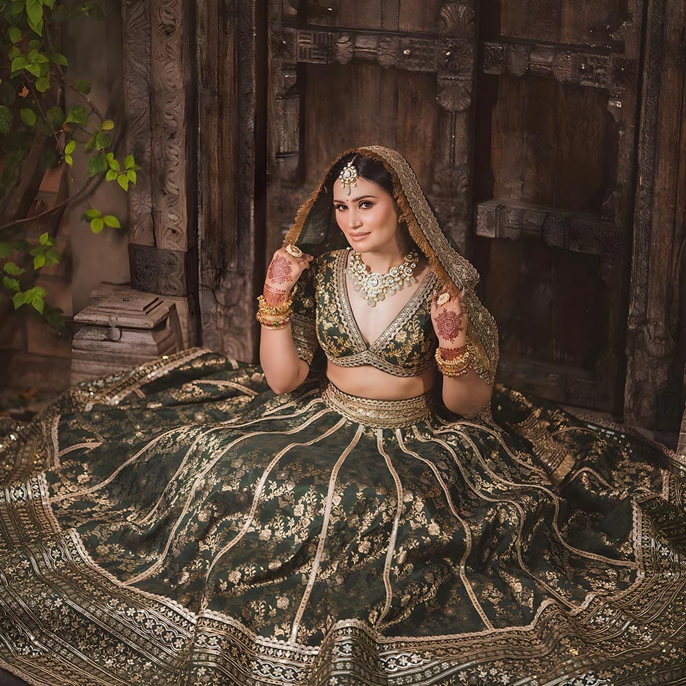 Amazing Dark Green Bridal lehenga - Image 3