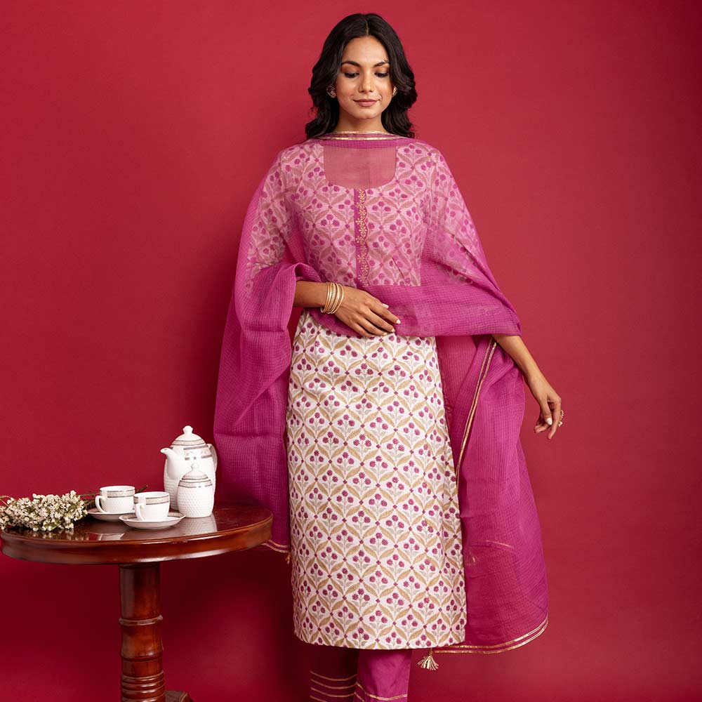 New Stylish Suit Printed White And Ping